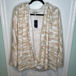Lucky Brand Lightweight Hooded Camo Neutrals Cardigan with Fuzzy Inner Lining